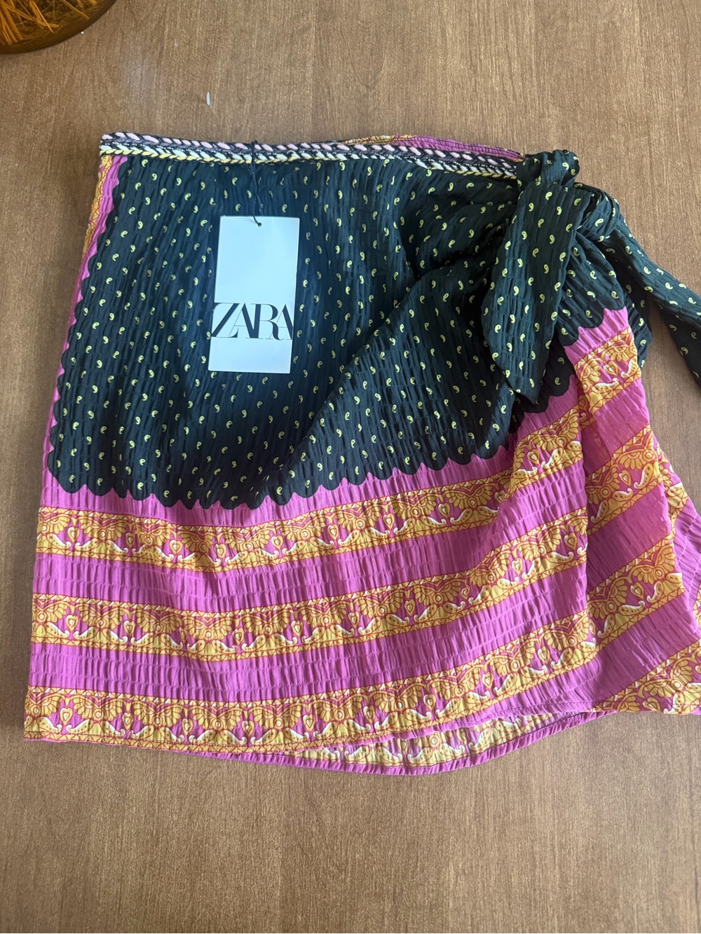 ZARA Black, Pink & Gold Mixed-Print Wrap Skirt